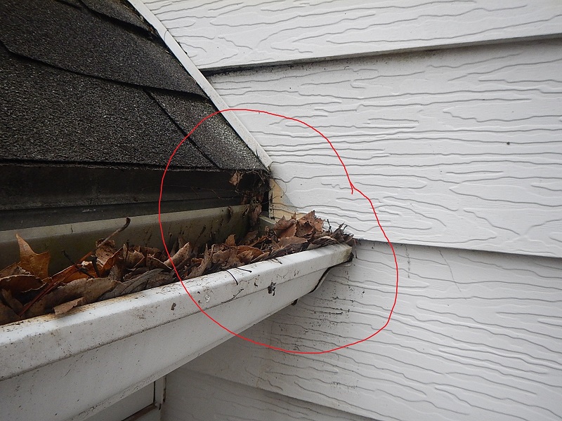 missing roof flashing causing damage inside the wall found by the home inspector near evansville indiana